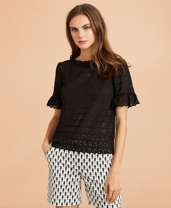 Cotton Eyelet Bell-Sleeve Blouse