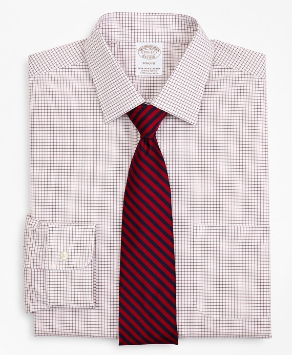 Stretch Soho Extra-Slim-Fit Dress Shirt, Non-Iron Poplin Ainsley Collar Small Grid Check
