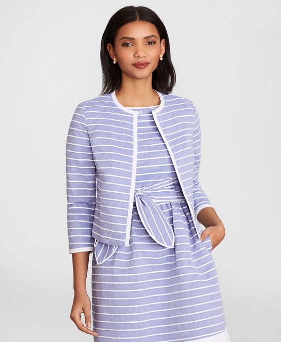 Striped Cotton Dobby Cropped Jacket