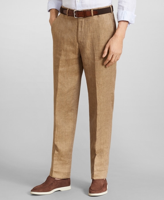 Regent Fit Herringbone Linen Trousers