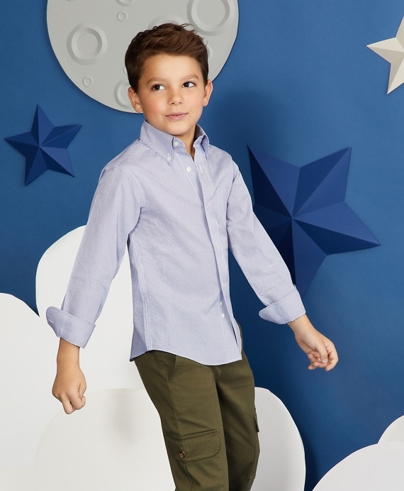 Boys Non-Iron Polo Button-Down Collar Micro-Check Dress Shirt