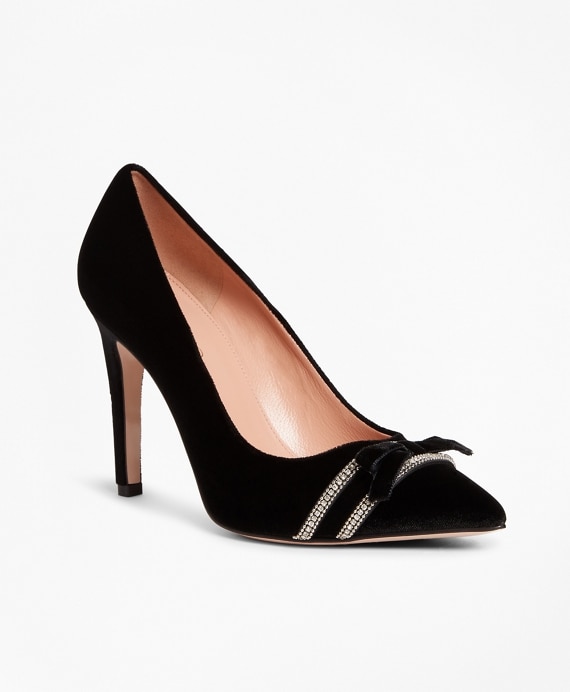 Rhinestone-Trimmed Velvet Point-Toe Pumps