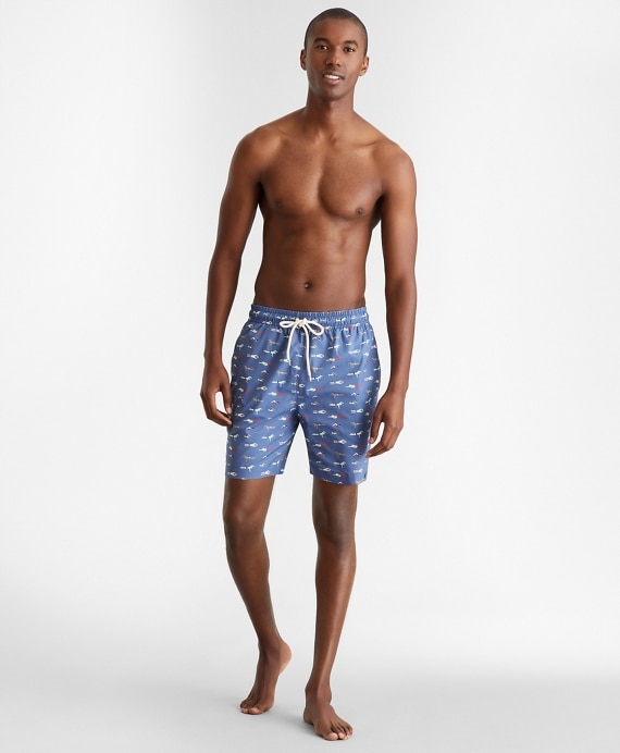 Montauk 6 Swimmers Motif Print Swim Trunks