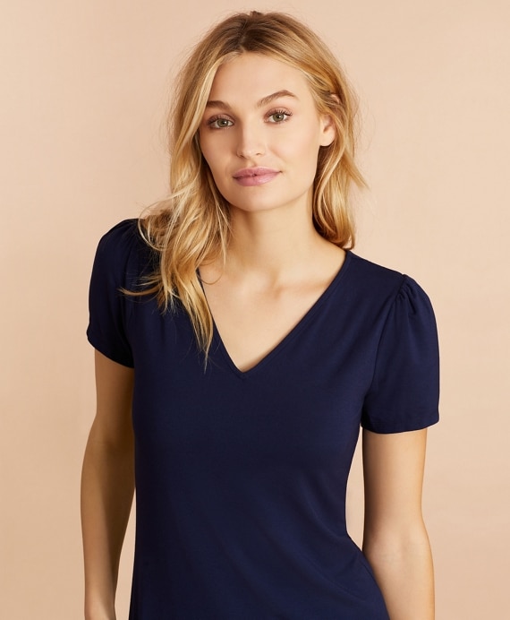 Puff-Sleeve V-Neck T-Shirt