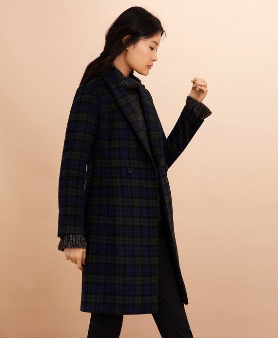 Black Watch Tartan Wool-Blend Double-Breasted Coat
