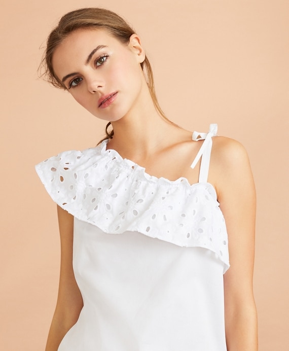 Eyelet Ruffle-Trim One-Shoulder Top
