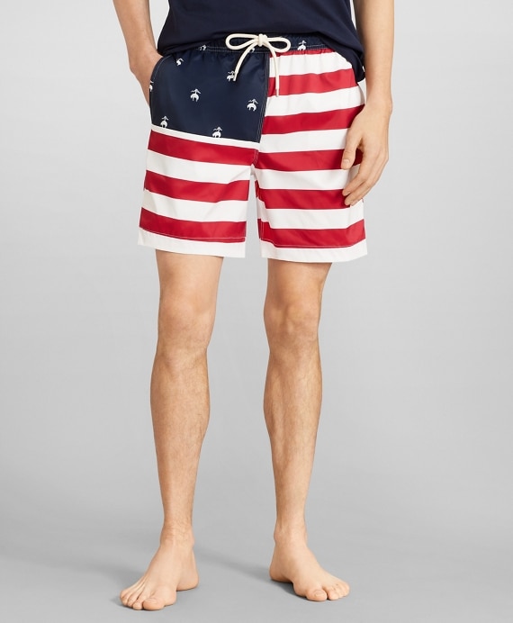 Montauk 6 Flag Print Swim Trunks