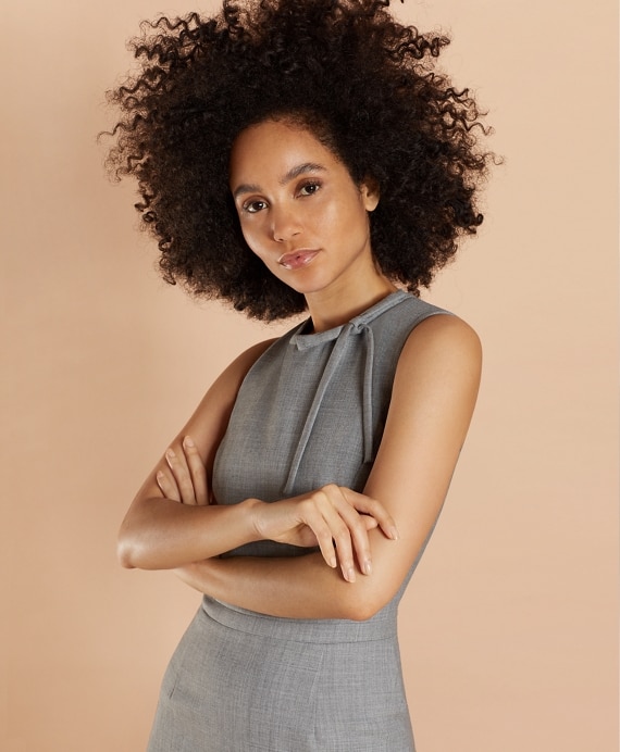 Bow-Neck Wool-Blend Twill Sheath Dress