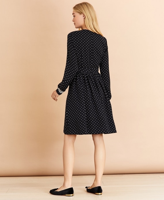 Lace-Trimmed Polka-Dot Satin Dress