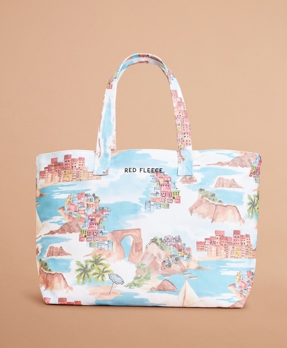 Tropical-Print Canvas Tote Bag