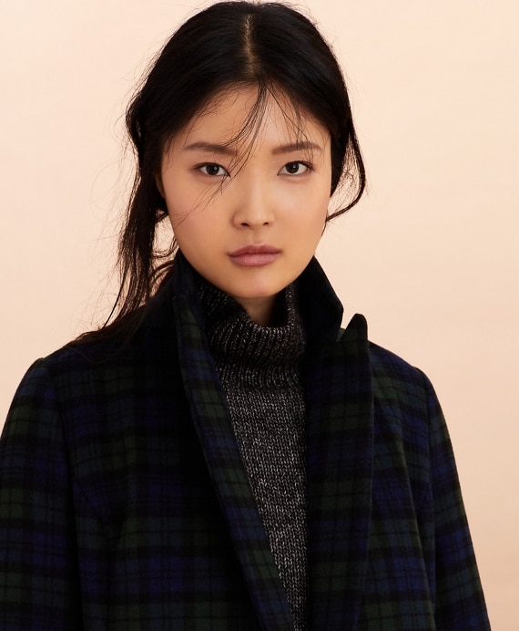 Black Watch Tartan Wool-Blend Double-Breasted Coat