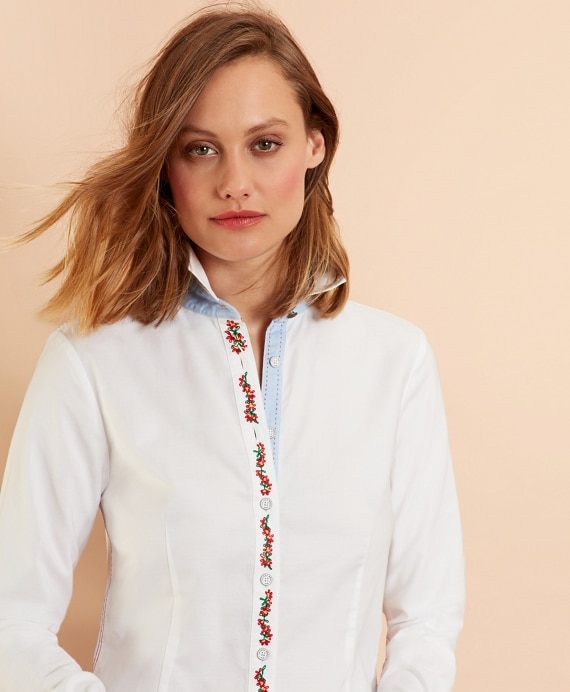 Floral-Embroidered Supima® Cotton Oxford Shirt