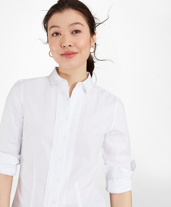Petite Tailored-Fit Non-Iron Dobby-Stripe Cotton Tuxedo Shirt