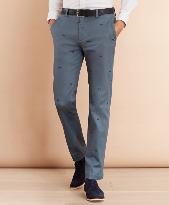 Bicycle-Print Cotton Twill Chinos