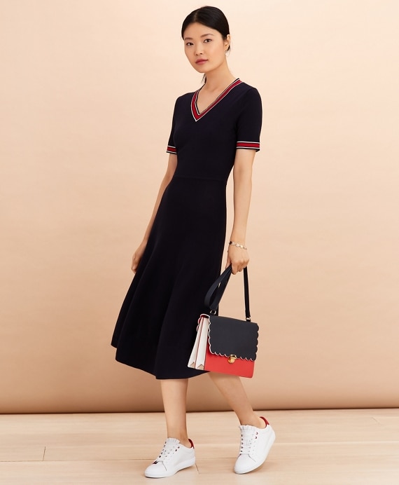 Stripe-Trimmed Midi Sweater Dress