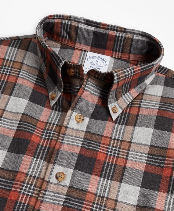 Regent Fit Grey Plaid Brushed Flannel Sport Shirt