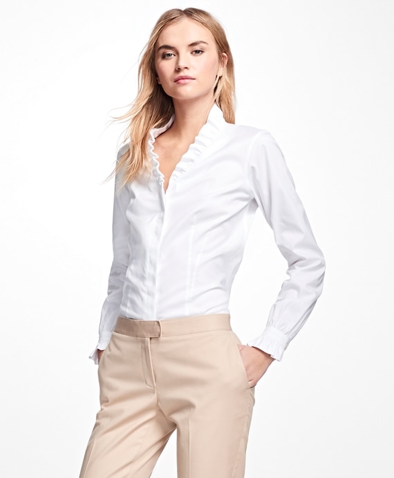 Petite Non-Iron Ruffle Pinpoint Oxford Dress Shirt