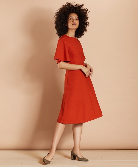 Wool-Blend Twill Bell-Sleeve Midi Dress