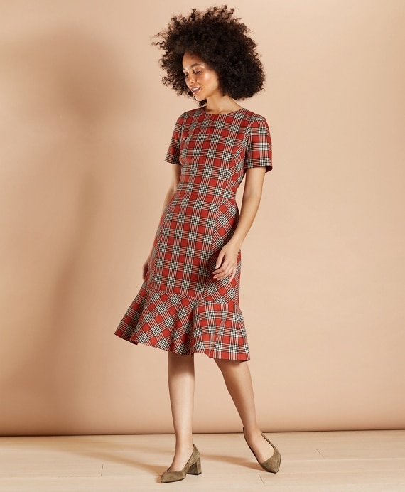 Plaid Flounce-Hem Dress