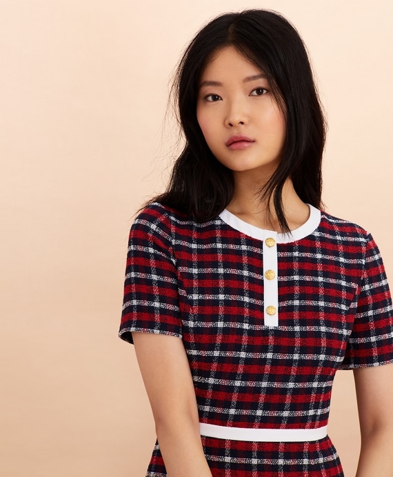 Checked Boucle A-Line Dress