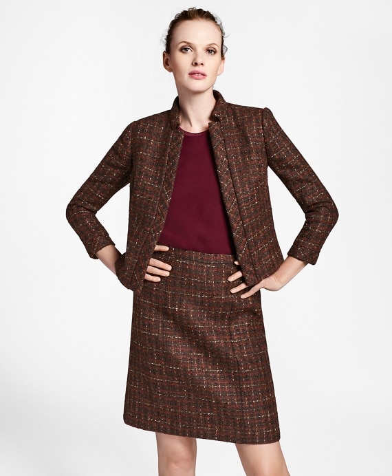 Checked Boucle Tweed Cropped Jacket