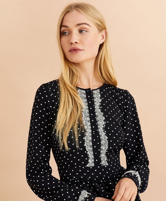 Lace-Trimmed Polka-Dot Satin Dress