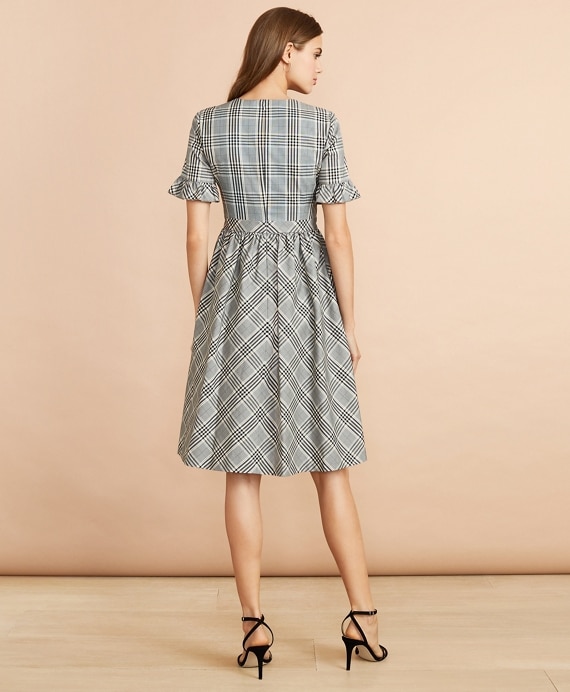 Tartan Ruffled Elbow-Sleeve Dress