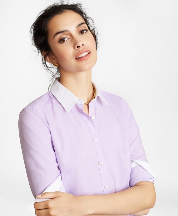Petite Non-Iron Supima® Cotton Twill Contrast-Collar Fitted Shirt