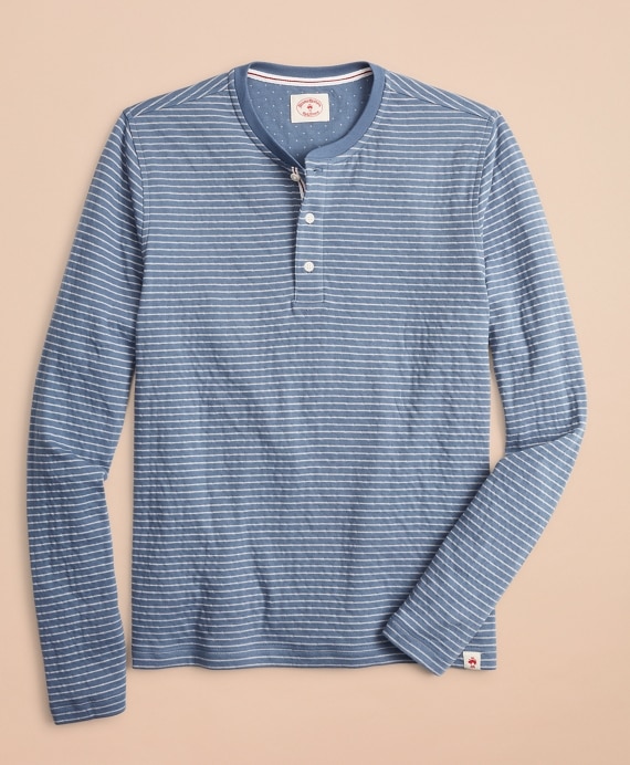 Striped Double-Knit Long-Sleeve Henley