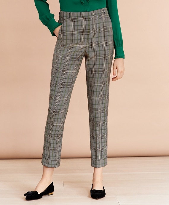 Plaid Wool Twill Cuffed Pants