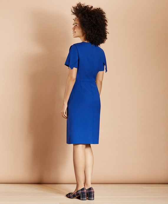 Flutter-Sleeve Wool-Blend Crepe Dress