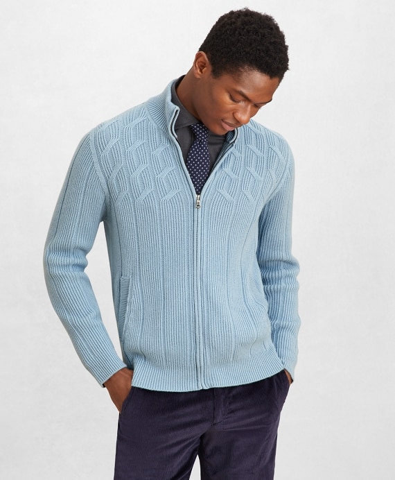 Golden Fleece® Cashmere Zip-Up Cable-Knit Sweater