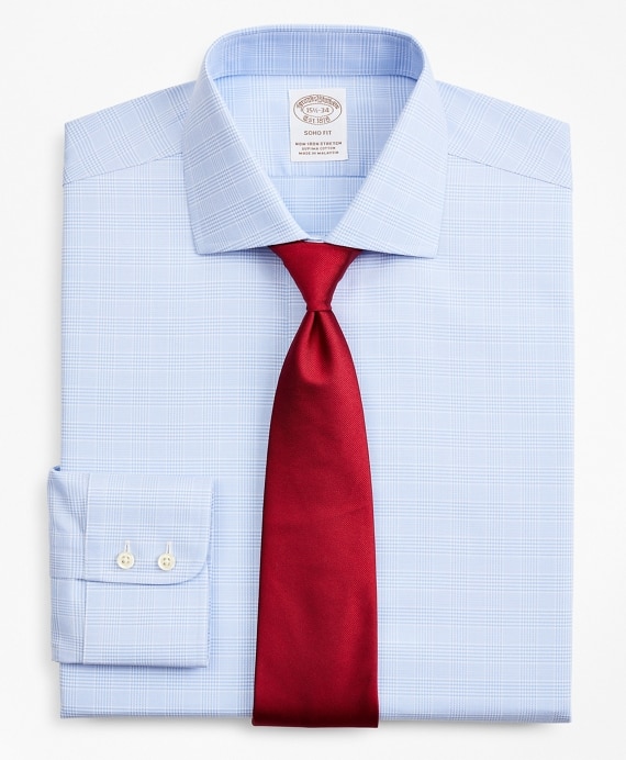 Stretch Soho Extra-Slim-Fit Dress Shirt, Non-Iron Royal Oxford English Collar Glen Plaid