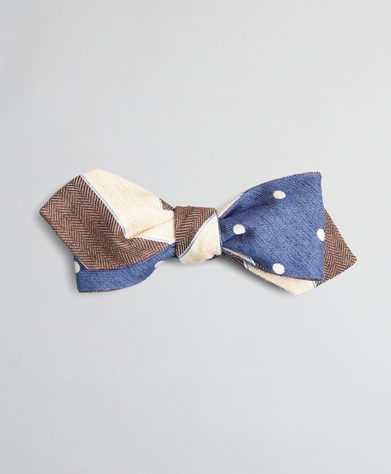 Textured Stripe and Dot Pointed End Bow Tie
