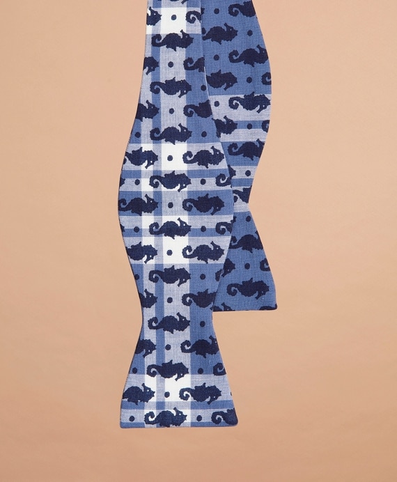 Seahorse-Print Madras Bow Tie