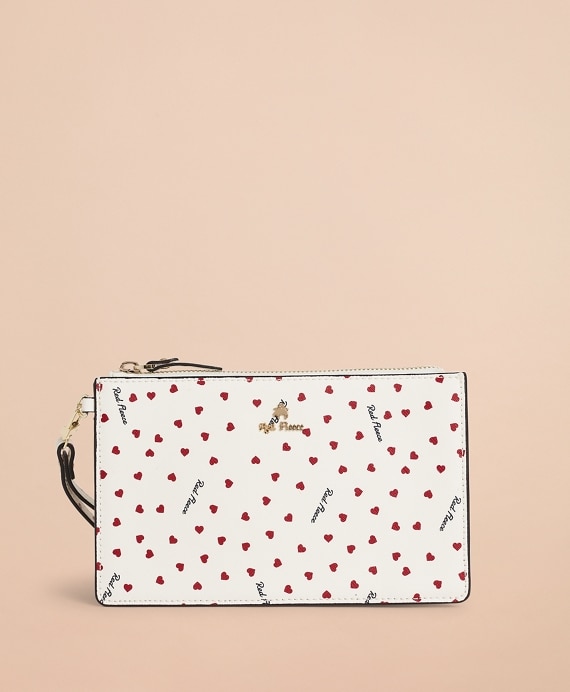 Heart-Print Saffiano Leather Wristlet Clutch