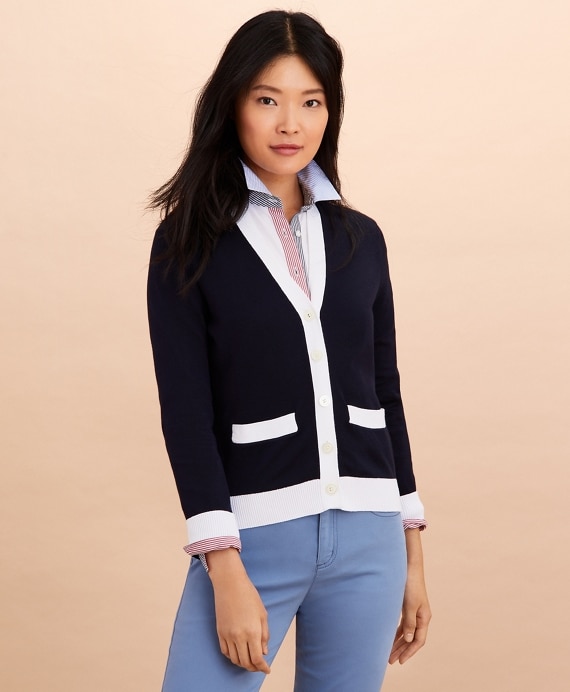 Contrast-Trim Cotton-Blend Cardigan