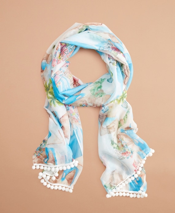 Tropical-Print Cotton-Silk Oblong Scarf