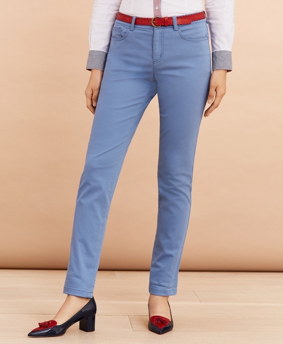 Stretch Cotton Sateen Five-Pocket Pants