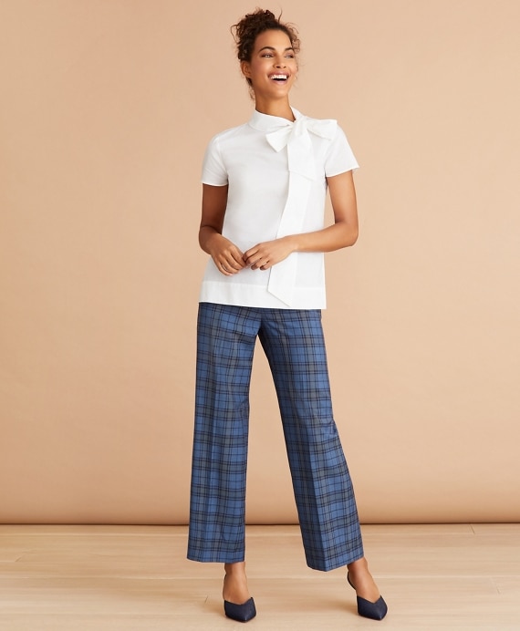 Tartan Wool Cropped Wide-Leg Pants