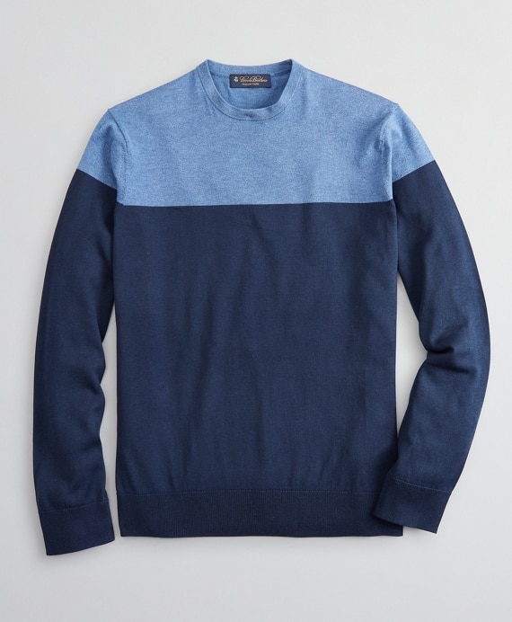 Silk and Cotton Color-Block Crewneck Sweater
