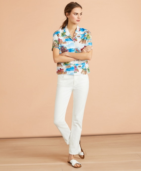 Costal-Print Linen-Cotton Camp Shirt