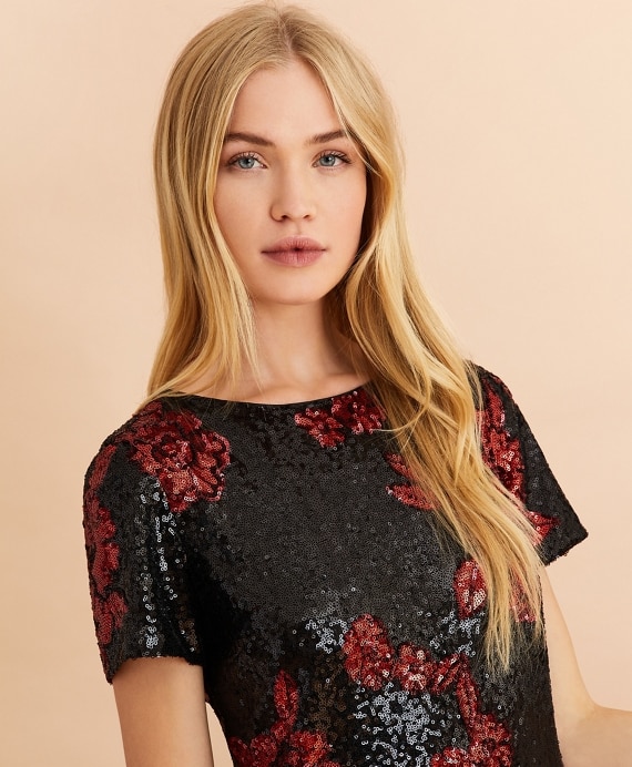 Floral Sequined Shift Dress