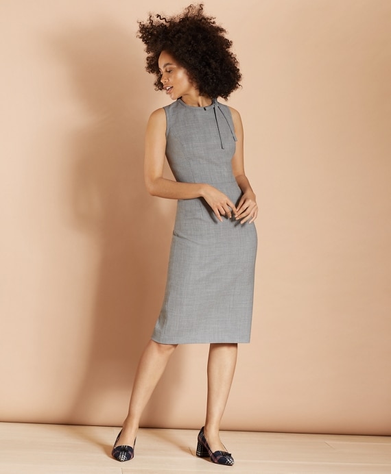 Bow-Neck Wool-Blend Twill Sheath Dress