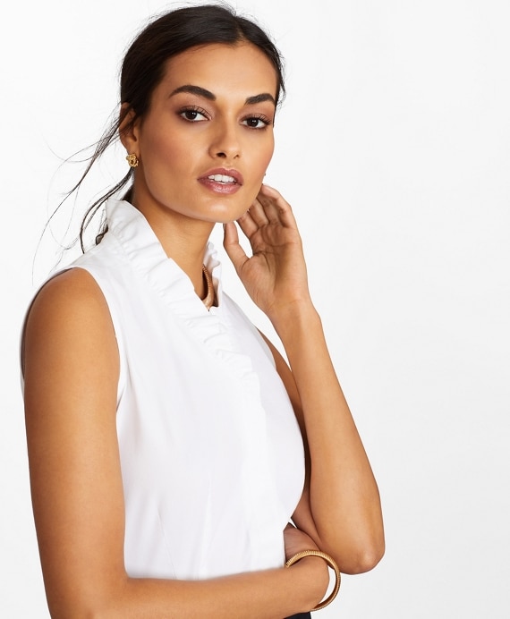 Petite Non-Iron Stretch Supima® Cotton Sleeveless Ruffled Blouse