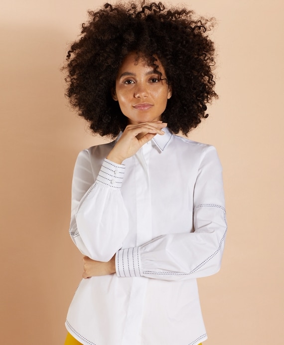 Bishop-Sleeve Poplin Blouse