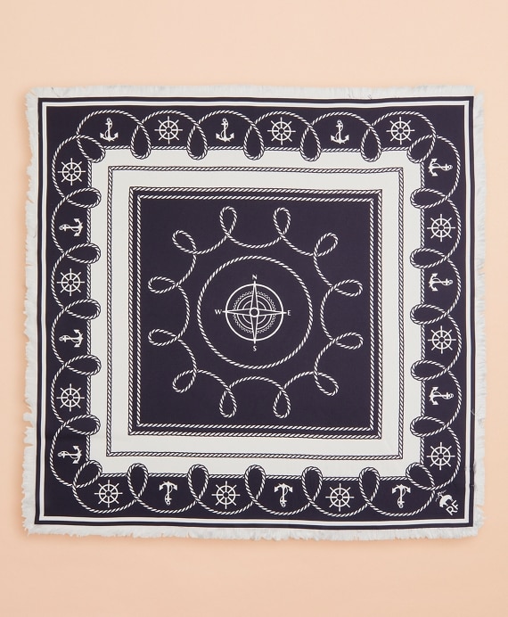 Nautical-Print Silk Square Scarf