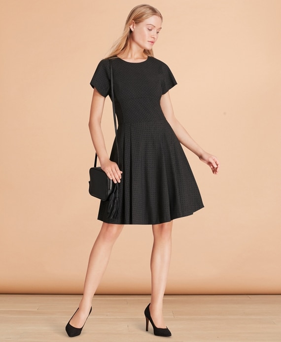 Flocked Polka Dot Twill A-Line Dress