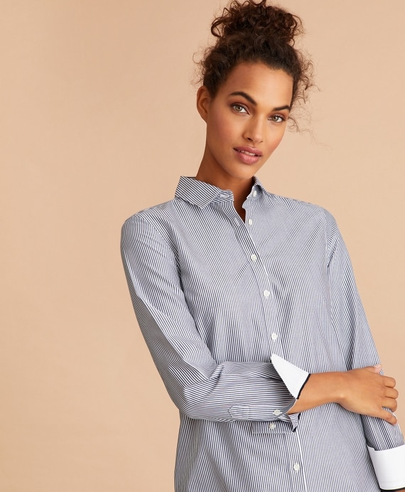 Non-Iron Striped Cotton Broadcloth Tunic