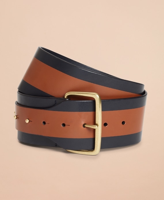 Striped Leather Wide Waist Belt